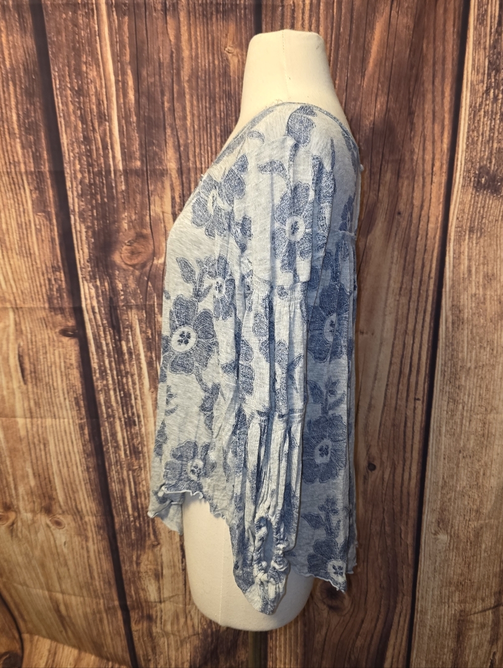 Free People Zoe Printed Blouse Size XS Gray/Blue - Picture 4 of 10